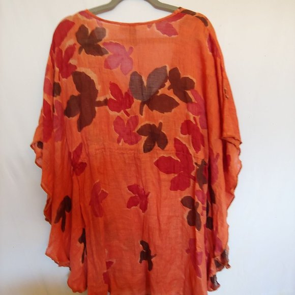 Winter Sun orange fall leaves 100% linen butterfly sleeve Medium - Picture 8 of 9